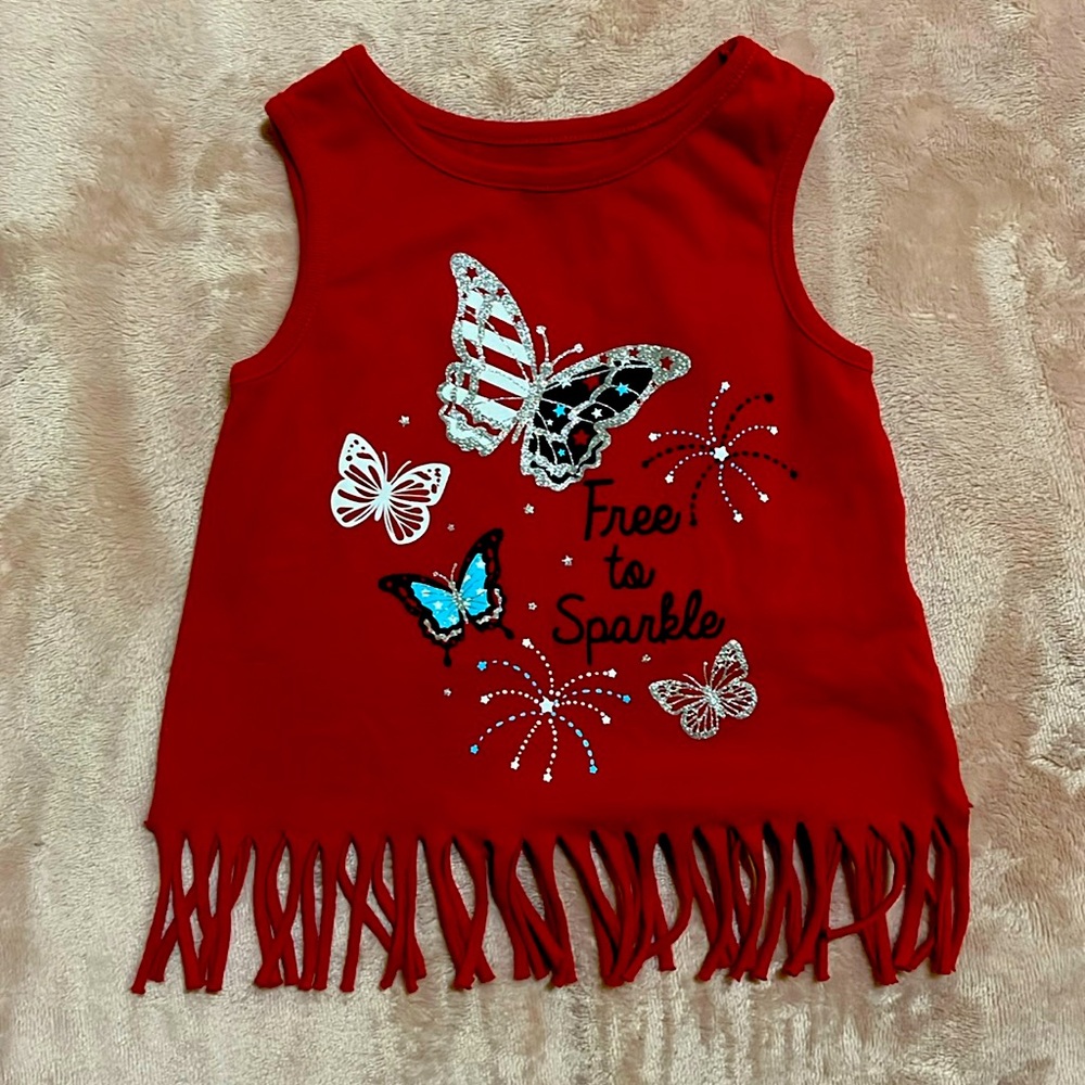 Cute toddler tank with glitter, butterfly and fireworks